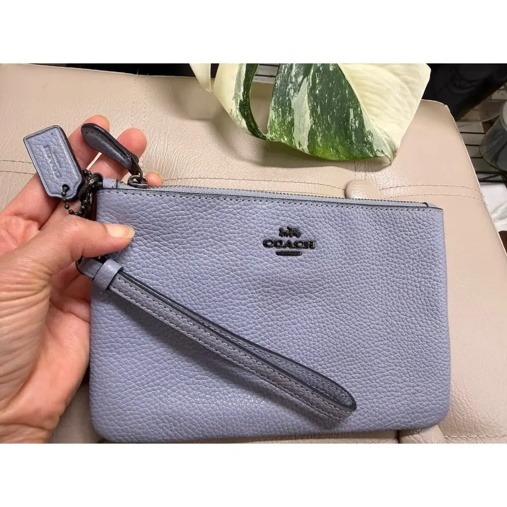 Coach Blue Pebbled Leather wristlet corner zip 5
